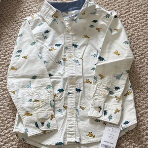 Carter's Kids Button Down Shirt with Dinosaur Print - White